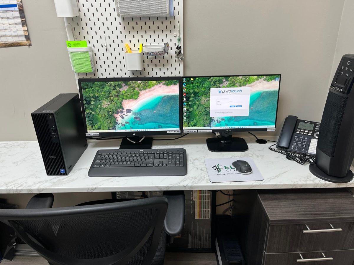 Dual-monitor office workstation setup