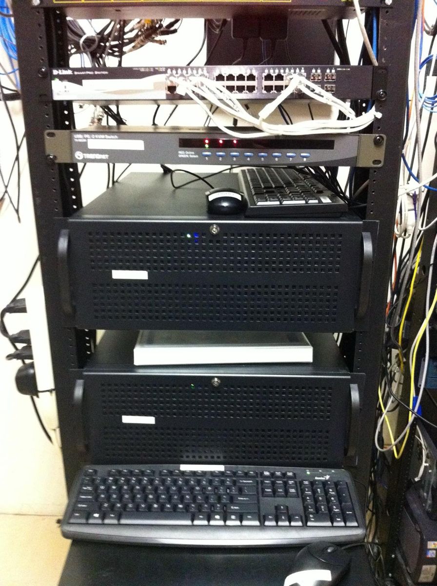 Rack with rackmount servers and patch panel